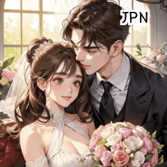 [LINEスタンプ] JPN 結婚式のカップルがキス