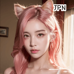 [LINEスタンプ] JPN ピンクの猫の女の子